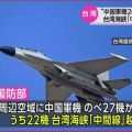 “中国軍機20機以上が台湾海峡「中間線」越える” 台湾国防部